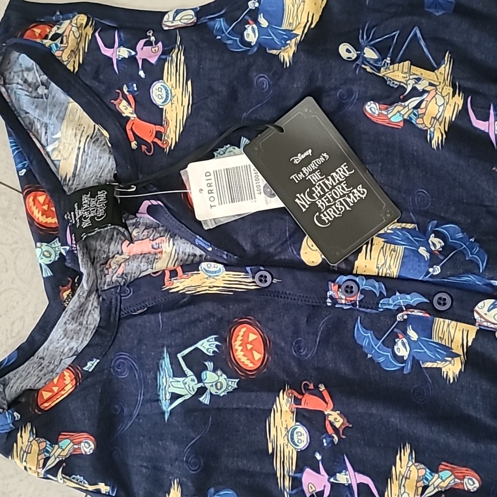 Torrid,  Disney Nightmare Before Christmas Blue Sleeveless Button Front Romper - Picture 3 of 8